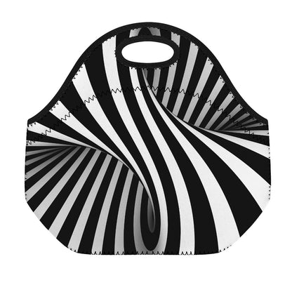 Black And White Twist Illusion Print Neoprene Lunch Bag