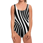 Black And White Twist Illusion Print One Piece Swimsuit