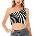 Black And White Twist Illusion Print One Shoulder Crop Top