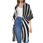 Black And White Twist Illusion Print Open Front Beach Cover Up