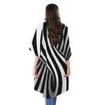 Black And White Twist Illusion Print Open Front Beach Cover Up