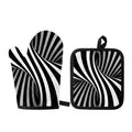 Black And White Twist Illusion Print Oven Mitt And Pot Holder Set