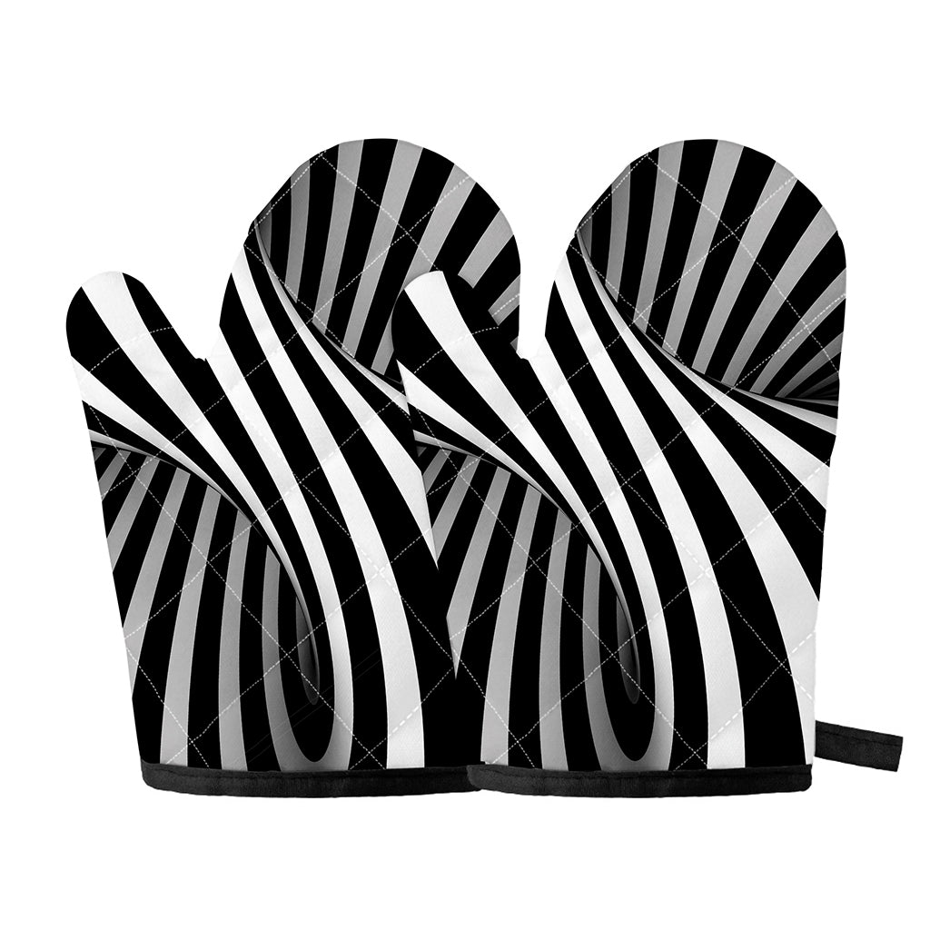 Black And White Twist Illusion Print Oven Mitts
