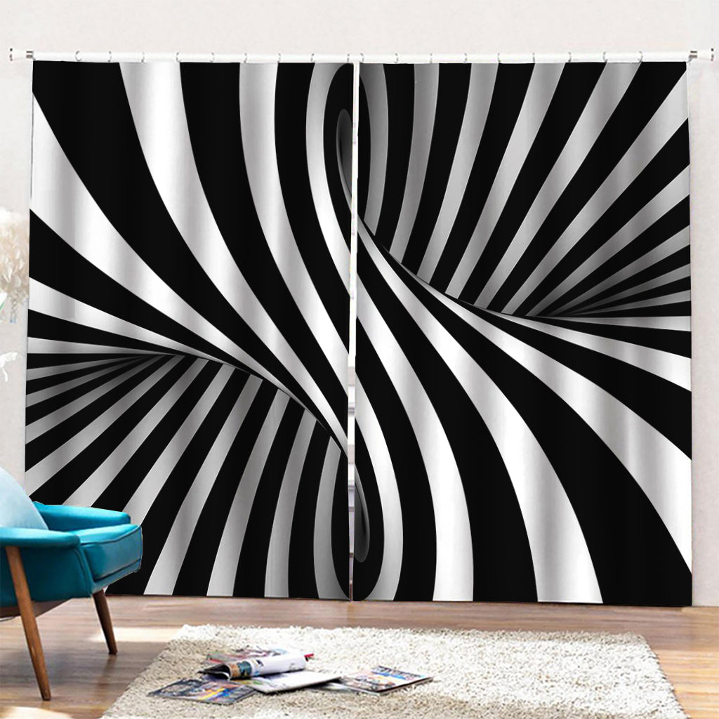 Black And White Twist Illusion Print Pencil Pleat Curtains