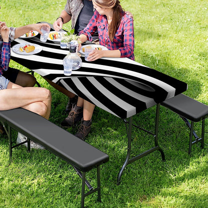 Black And White Twist Illusion Print Picnic Table Cover