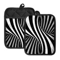 Black And White Twist Illusion Print Pot Holders With Pocket