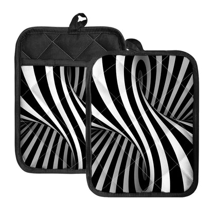 Black And White Twist Illusion Print Pot Holders With Pocket