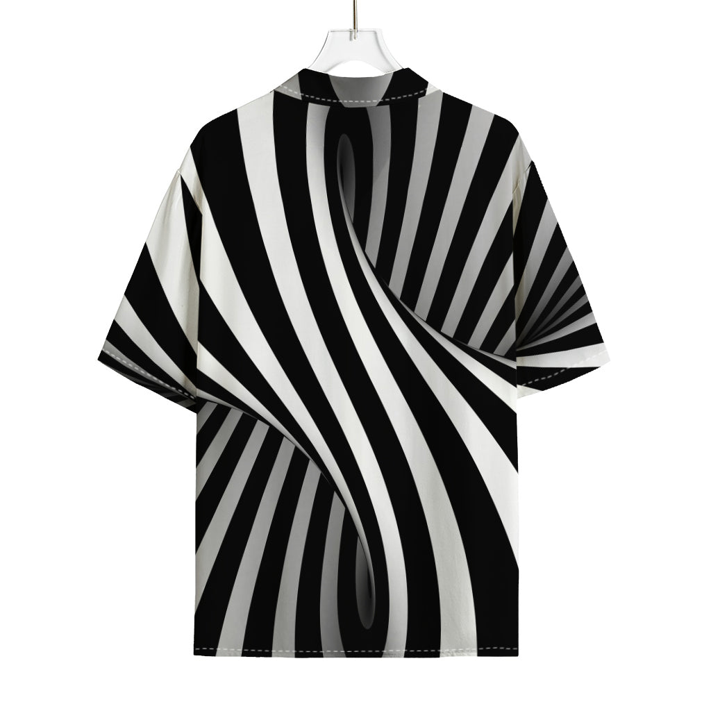 Black And White Twist Illusion Print Rayon Hawaiian Shirt
