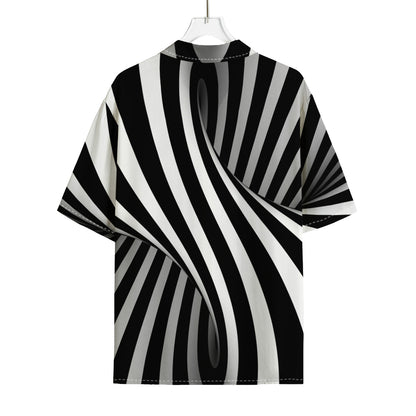Black And White Twist Illusion Print Rayon Hawaiian Shirt