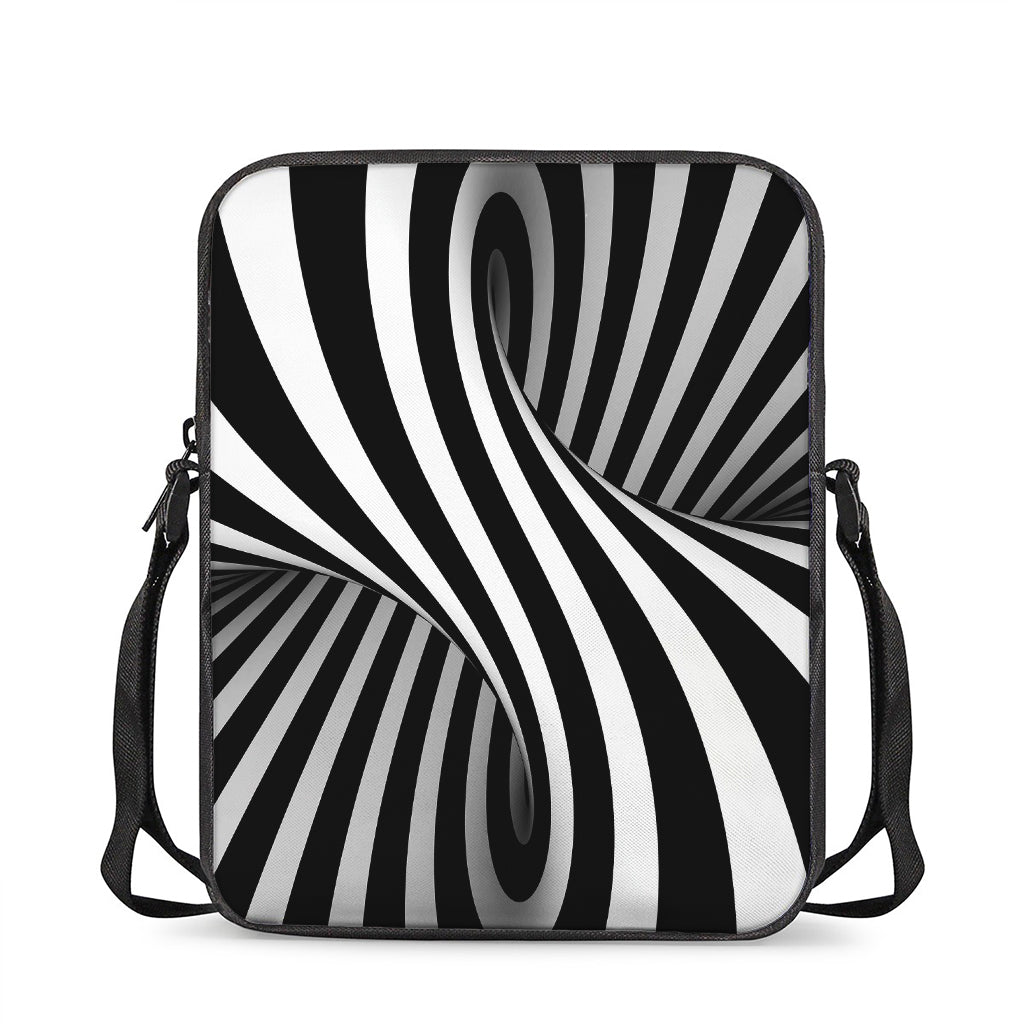 Black And White Twist Illusion Print Rectangular Crossbody Bag