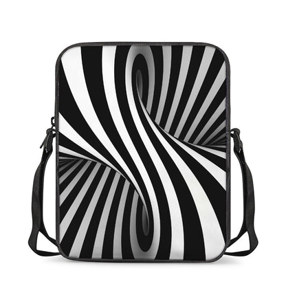 Black And White Twist Illusion Print Rectangular Crossbody Bag