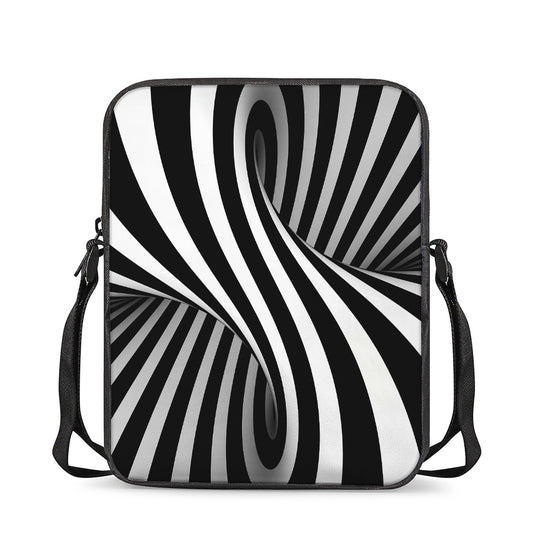 Black And White Twist Illusion Print Rectangular Crossbody Bag