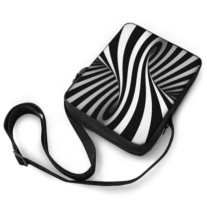 Black And White Twist Illusion Print Rectangular Crossbody Bag