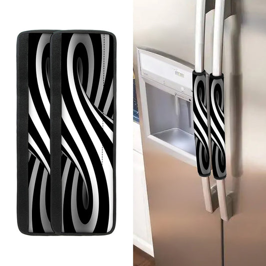 Black And White Twist Illusion Print Refrigerator Handle Covers