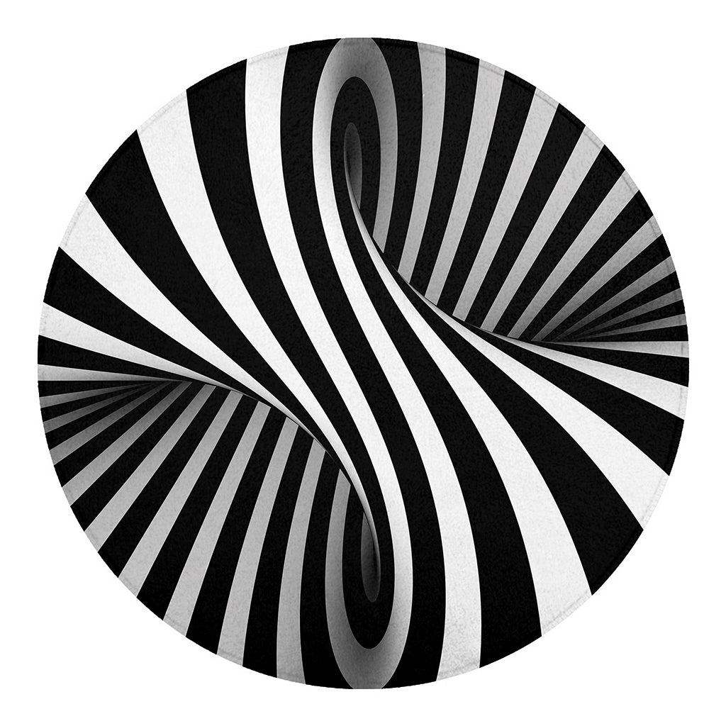 Black And White Twist Illusion Print Round Blanket
