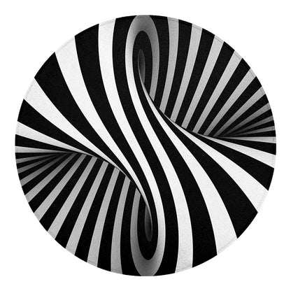 Black And White Twist Illusion Print Round Blanket