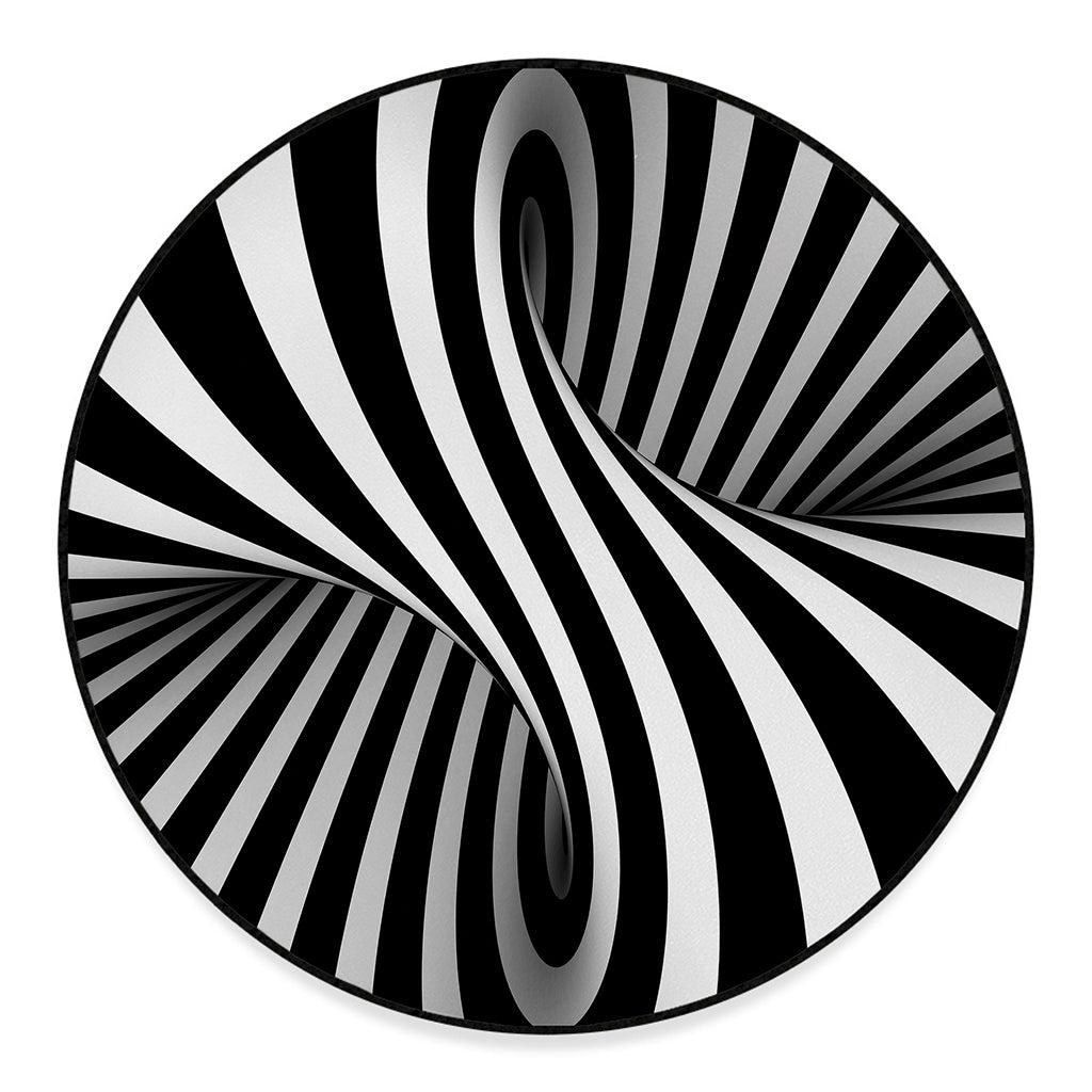 Black And White Twist Illusion Print Round Floor Mat