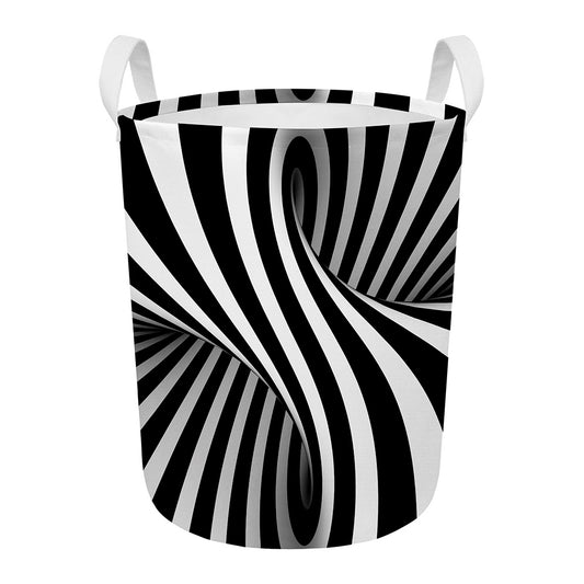 Black And White Twist Illusion Print Round Laundry Basket