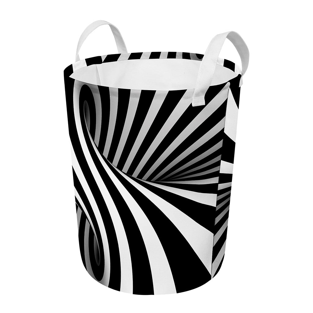 Black And White Twist Illusion Print Round Laundry Basket