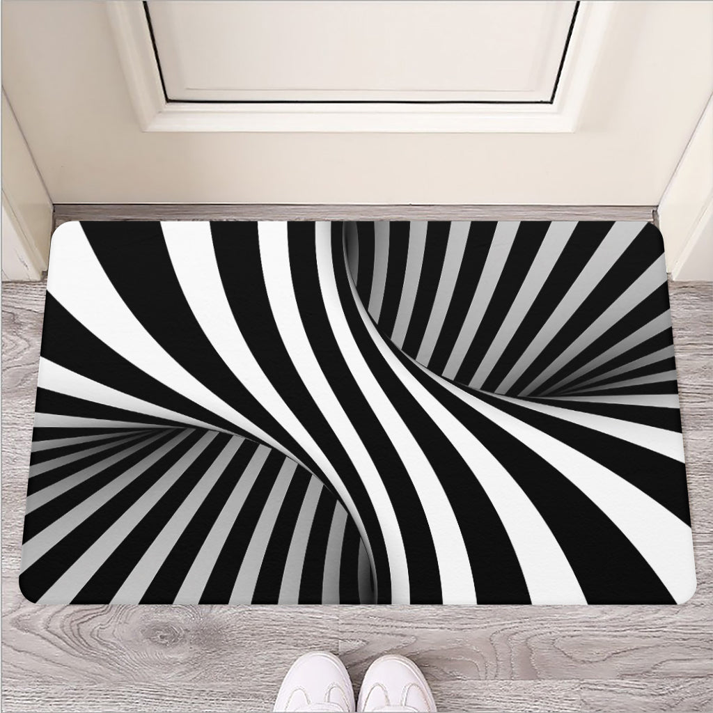 Black And White Twist Illusion Print Rubber Doormat
