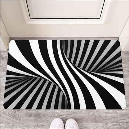 Black And White Twist Illusion Print Rubber Doormat