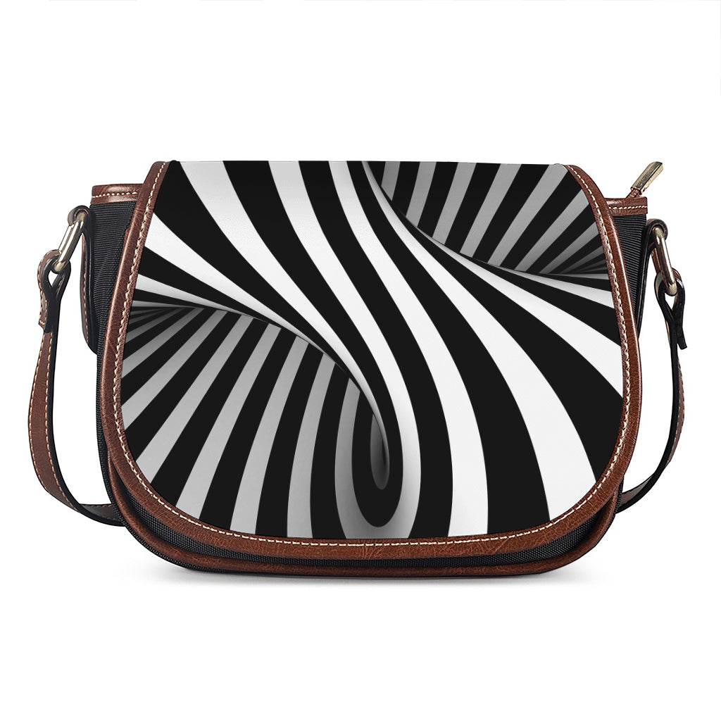 Black And White Twist Illusion Print Saddle Bag