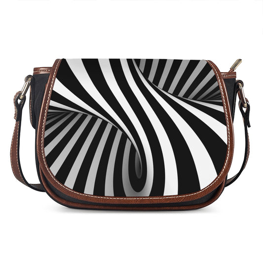 Black And White Twist Illusion Print Saddle Bag