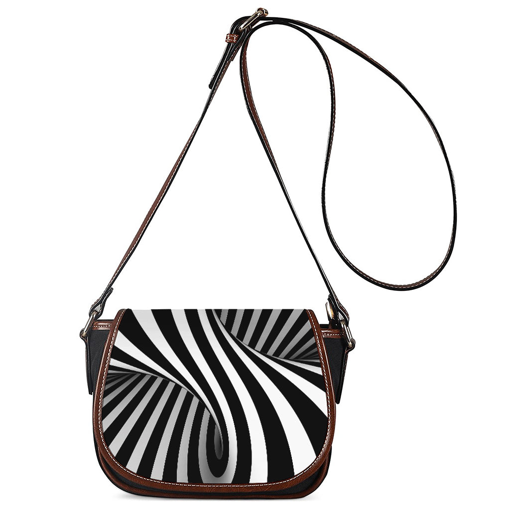 Black And White Twist Illusion Print Saddle Bag