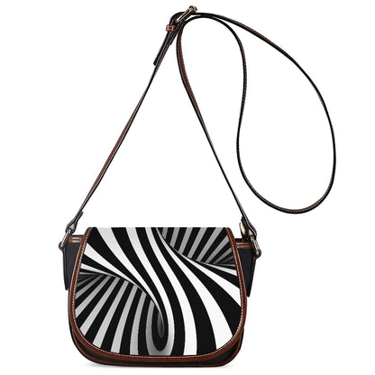 Black And White Twist Illusion Print Saddle Bag