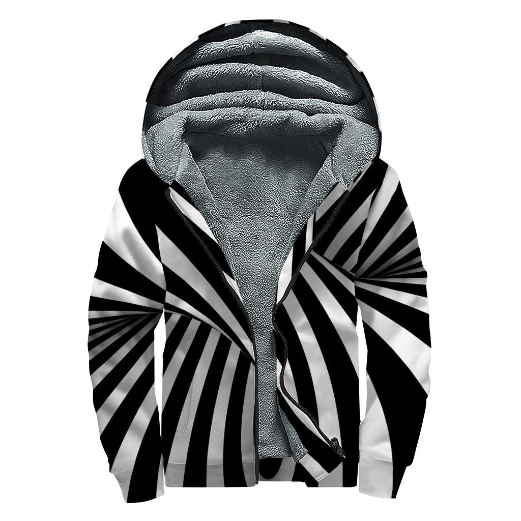 Black And White Twist Illusion Print Sherpa Lined Zip Up Hoodie