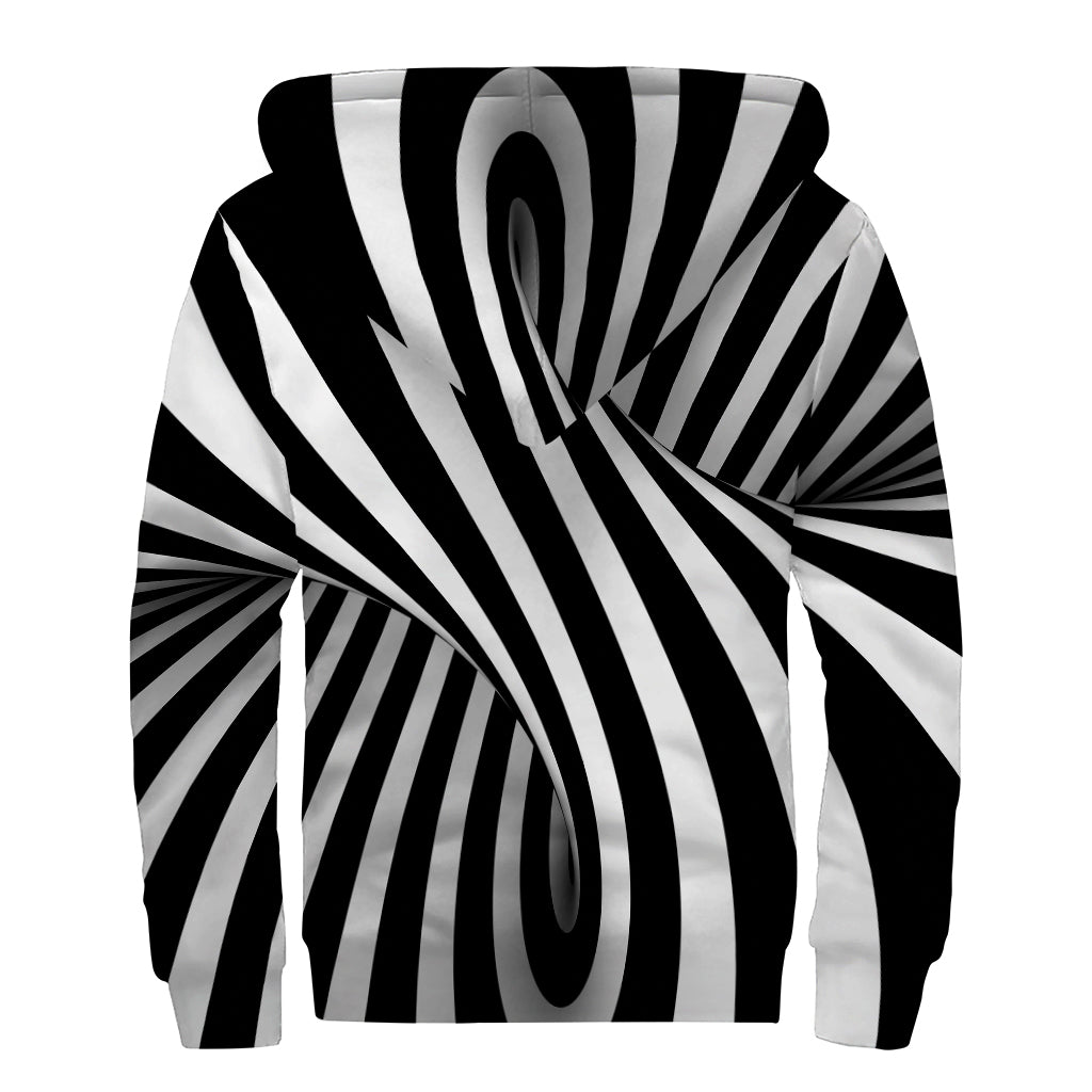 Black And White Twist Illusion Print Sherpa Lined Zip Up Hoodie