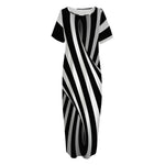 Black And White Twist Illusion Print Short Sleeve Long Nightdress