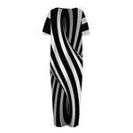 Black And White Twist Illusion Print Short Sleeve Long Nightdress