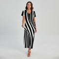 Black And White Twist Illusion Print Short Sleeve Maxi Dress