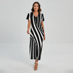 Black And White Twist Illusion Print Short Sleeve Maxi Dress
