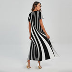Black And White Twist Illusion Print Short Sleeve Maxi Dress