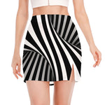 Black And White Twist Illusion Print Side Slit Mini Skirt