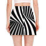 Black And White Twist Illusion Print Side Slit Mini Skirt