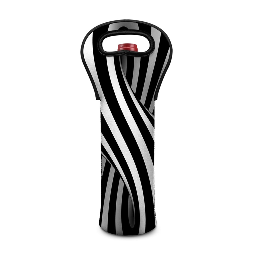 Black And White Twist Illusion Print Single Neoprene Wine Tote