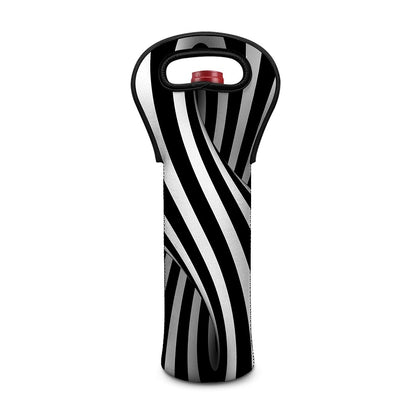 Black And White Twist Illusion Print Single Neoprene Wine Tote