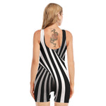 Black And White Twist Illusion Print Sleeveless One Piece Swimsuit