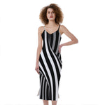 Black And White Twist Illusion Print Slim Fit Midi Cami Dress