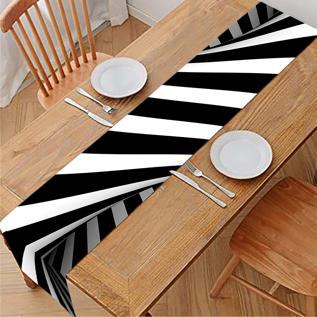 Black And White Twist Illusion Print Table Runner