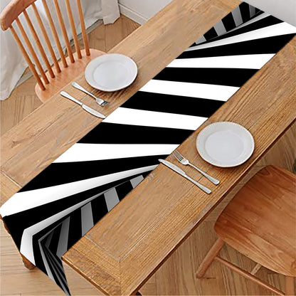 Black And White Twist Illusion Print Table Runner