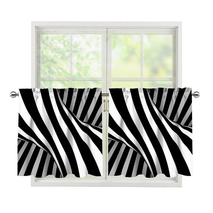 Black And White Twist Illusion Print Tier Curtains