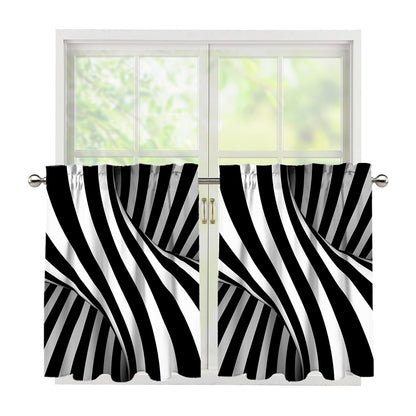 Black And White Twist Illusion Print Tier Curtains
