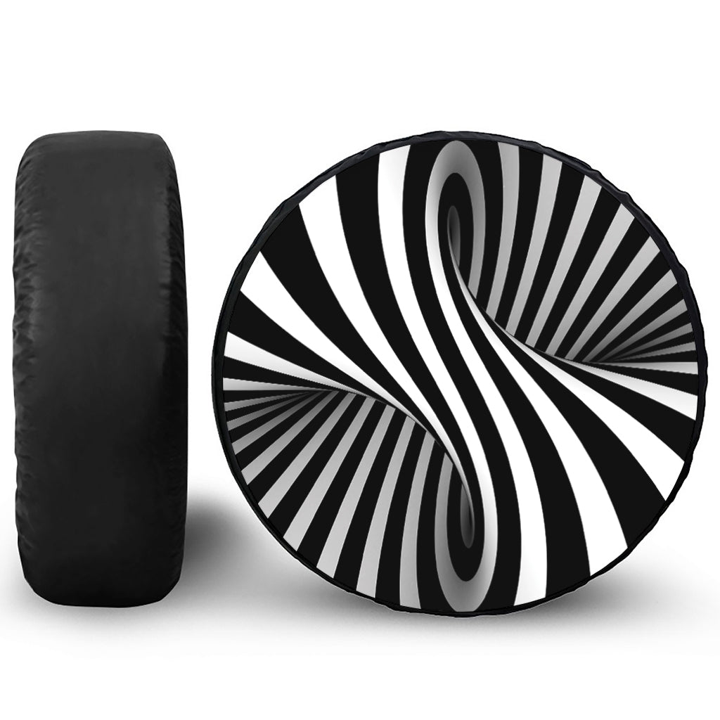 Black And White Twist Illusion Print Tire Cover