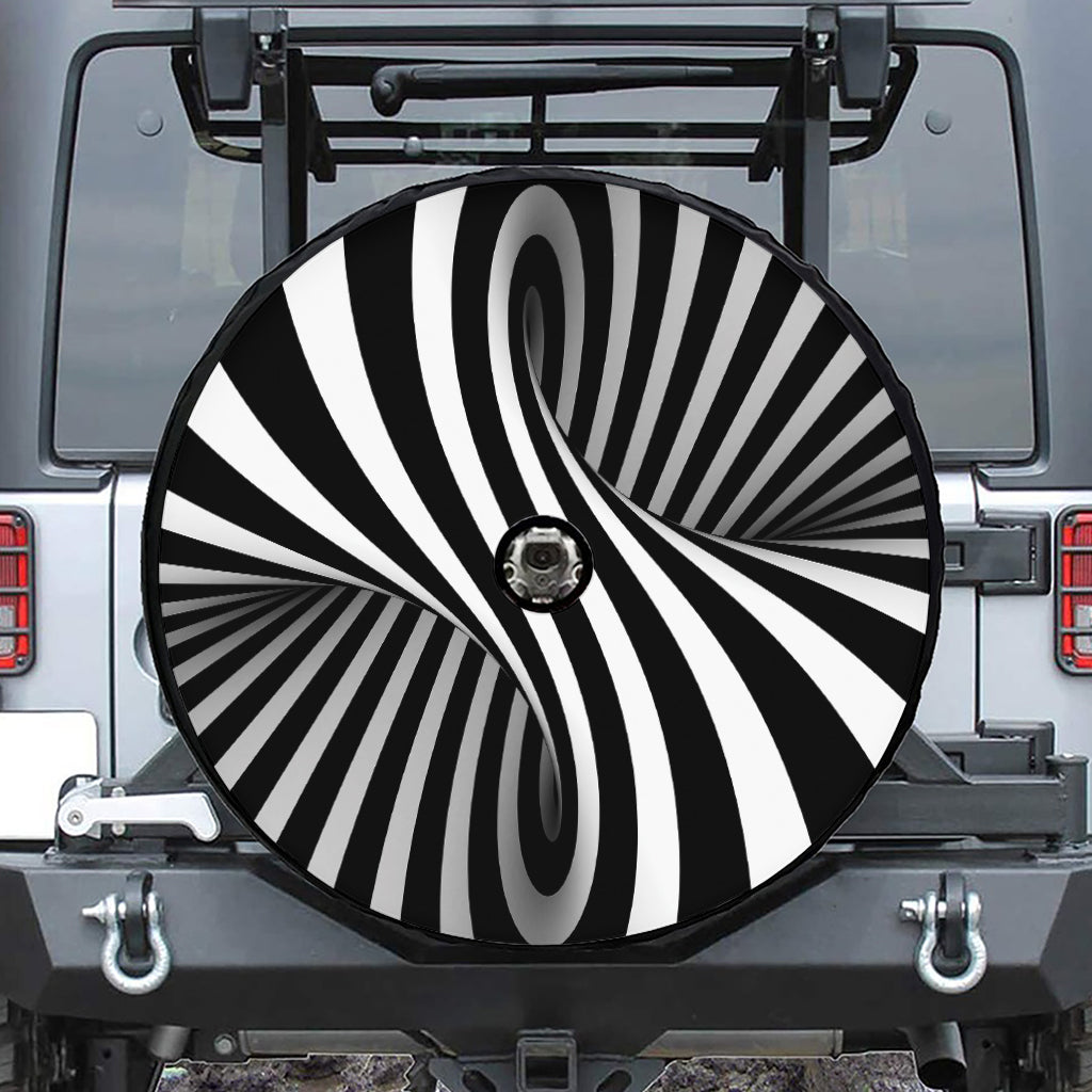 Black And White Twist Illusion Print Tire Cover With Camera Hole