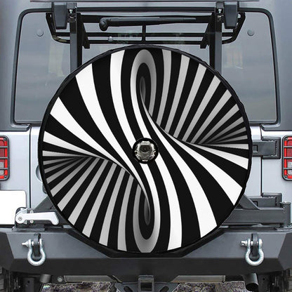 Black And White Twist Illusion Print Tire Cover With Camera Hole