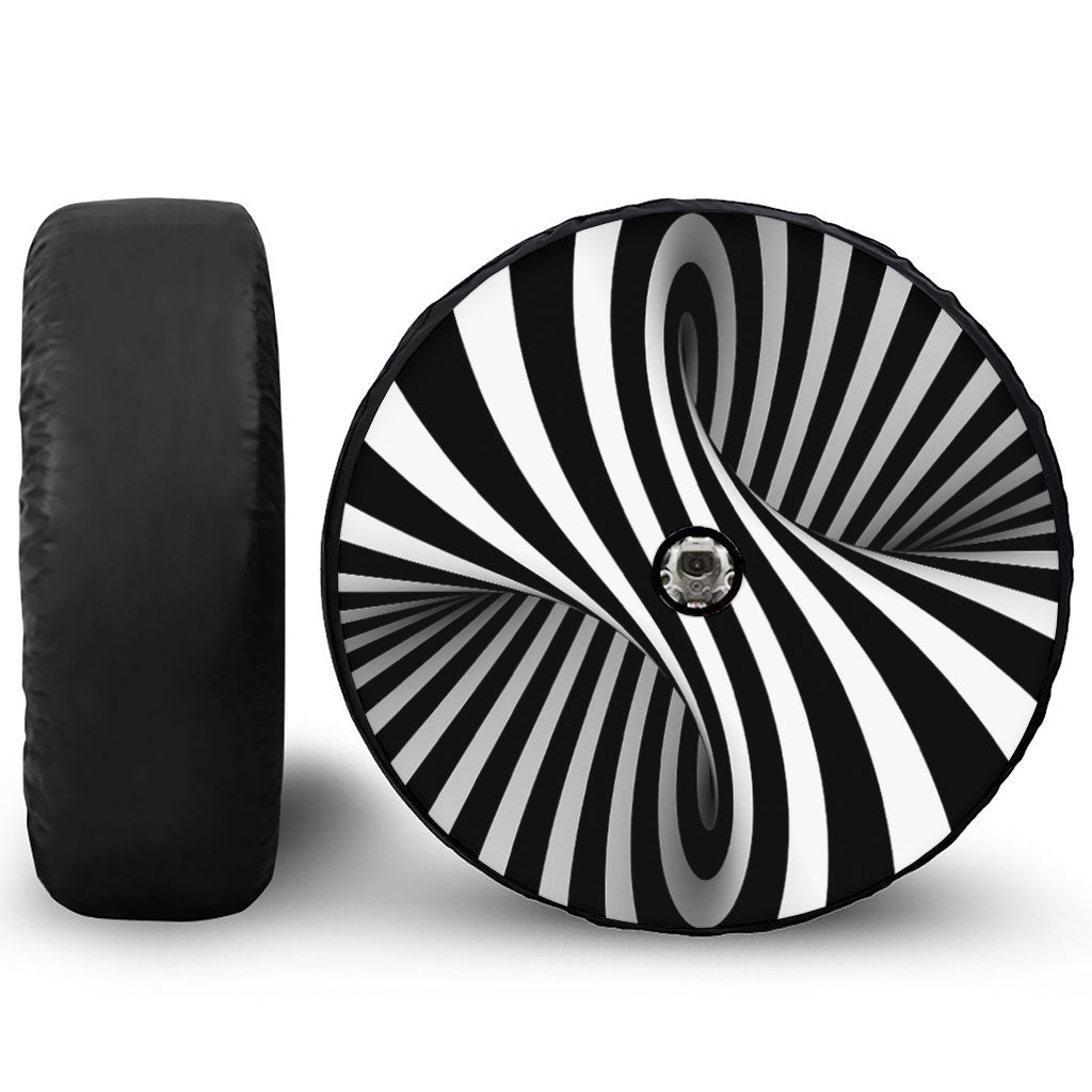 Black And White Twist Illusion Print Tire Cover With Camera Hole